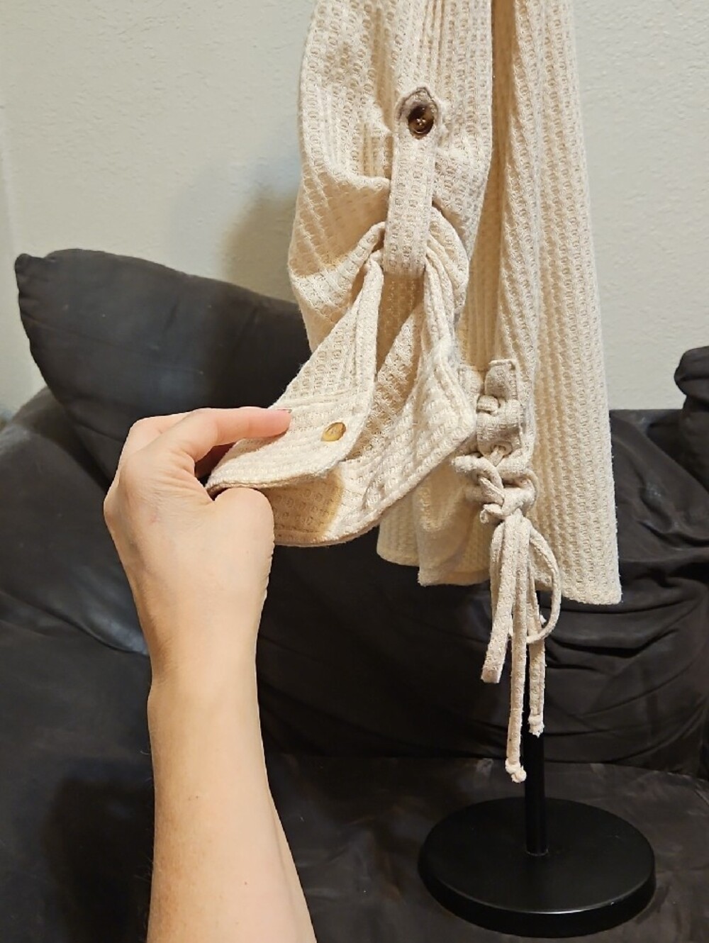 Daytrip Cream Waffle-Knit Button Front SHACKET - Picture 4 of 8